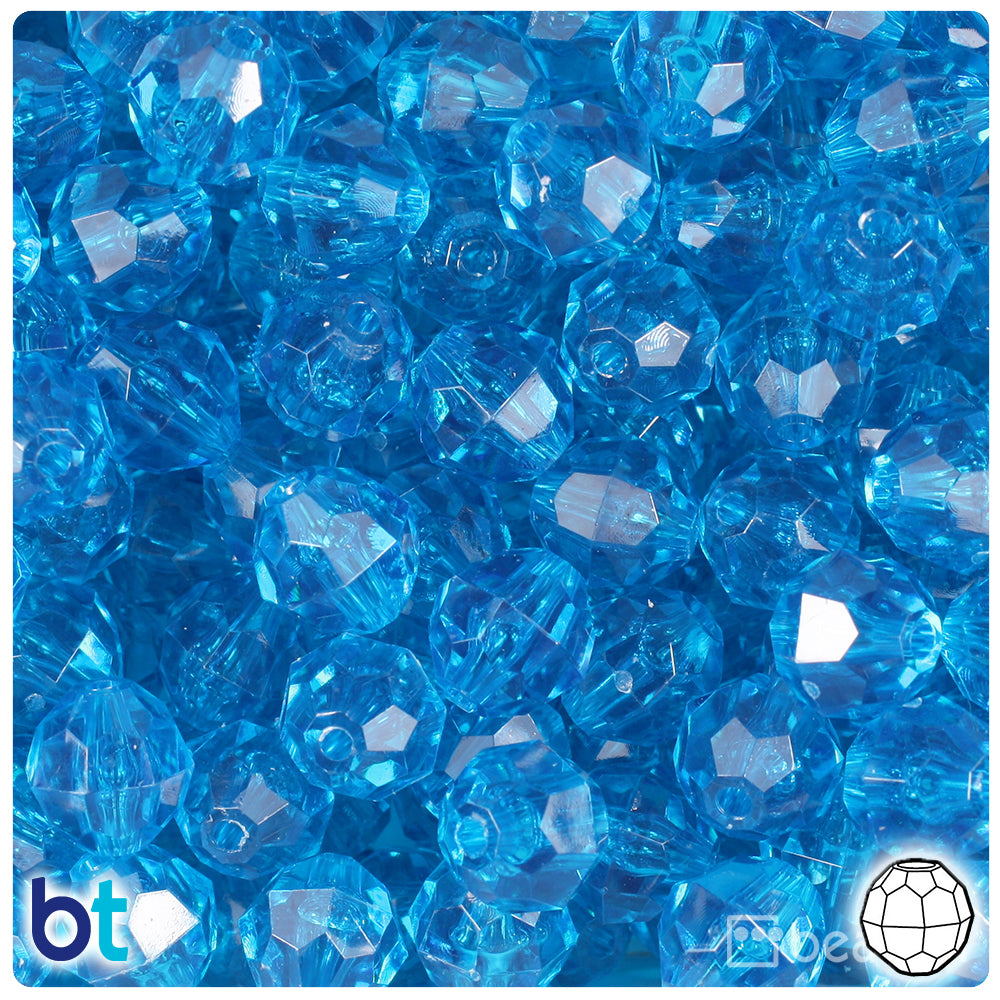 Turquoise Transparent 12mm Faceted Round Plastic Beads (180pcs)