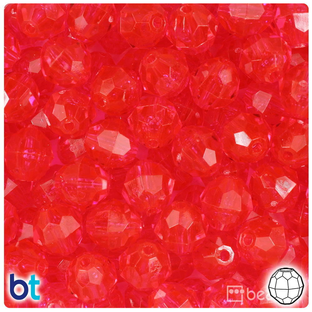 Hot Pink Transparent 12mm Faceted Round Plastic Beads (180pcs)