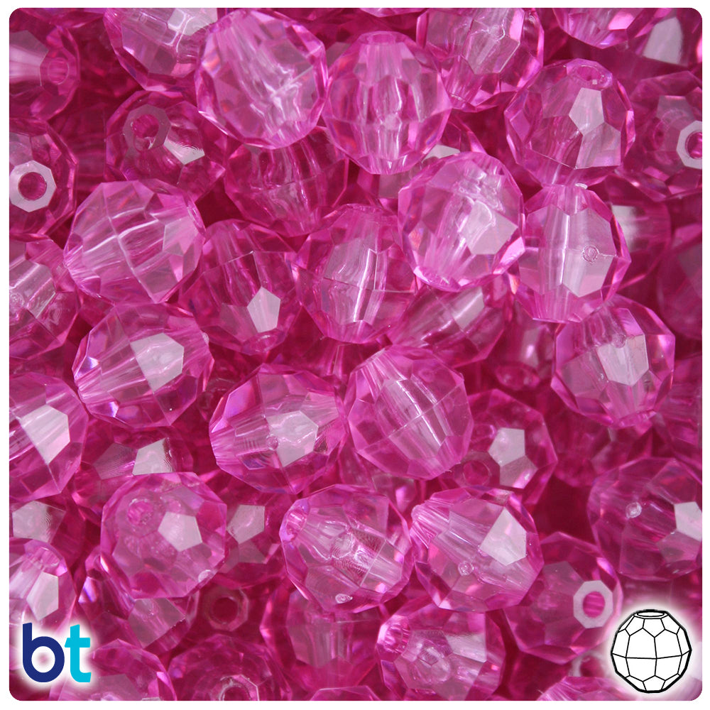 Light Fuchsia Transparent 12mm Faceted Round Plastic Beads (180pcs)