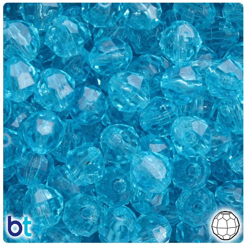 Light Turquoise Transparent 12mm Faceted Round Plastic Beads (180pcs)