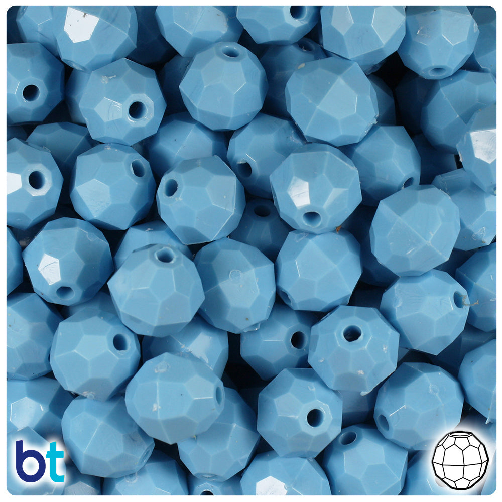 Baby Blue Opaque 12mm Faceted Round Plastic Beads (180pcs)