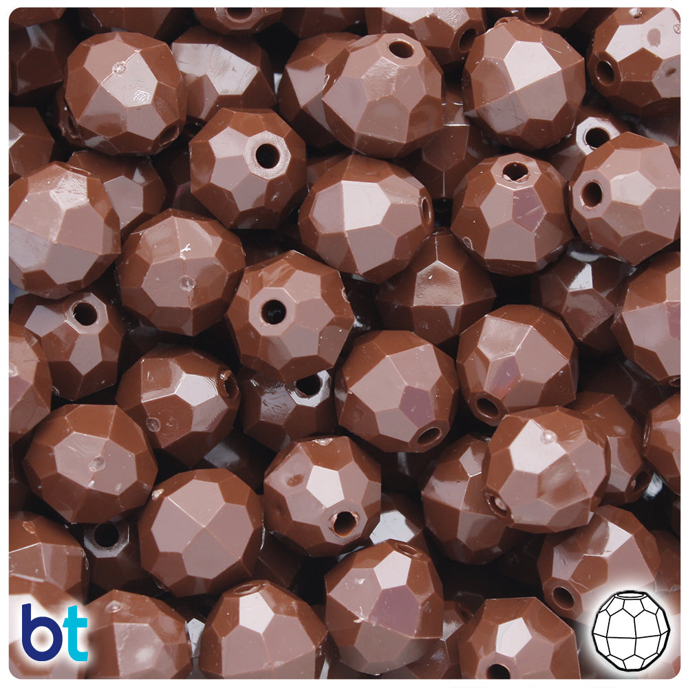 Chocolate Opaque 12mm Faceted Round Plastic Beads (180pcs)