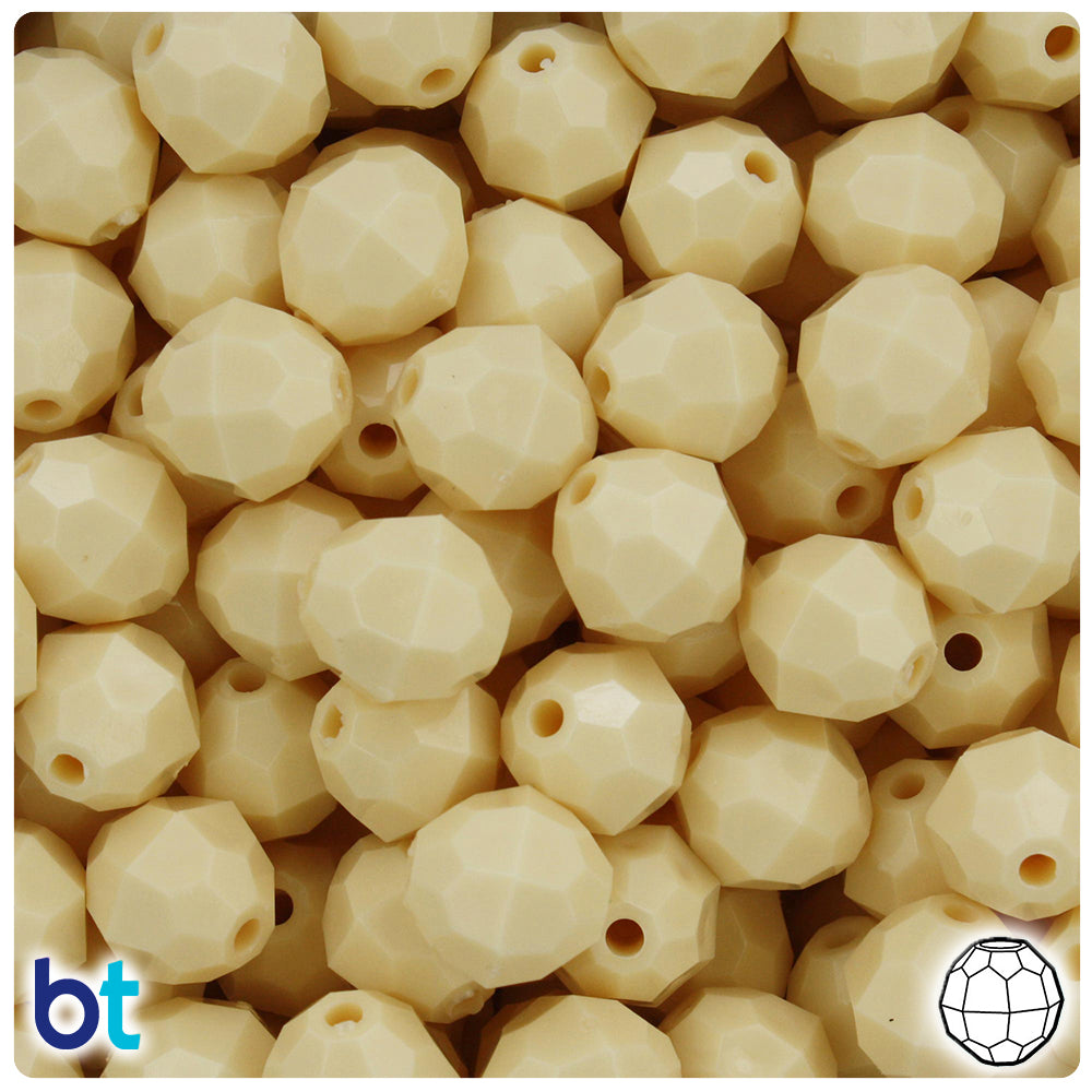 Ivory Opaque 12mm Faceted Round Plastic Beads (180pcs)