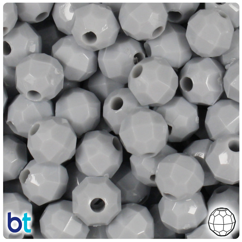 Grey Opaque 12mm Faceted Round Plastic Beads (180pcs)