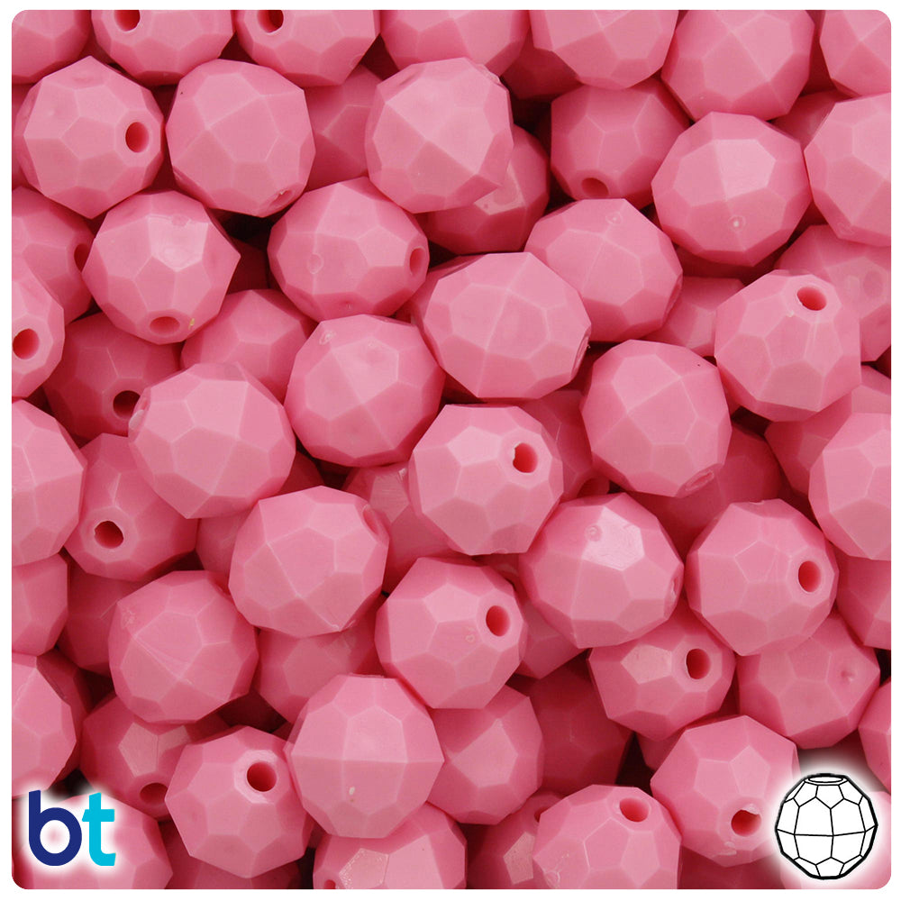 Baby Pink Opaque 12mm Faceted Round Plastic Beads (180pcs)