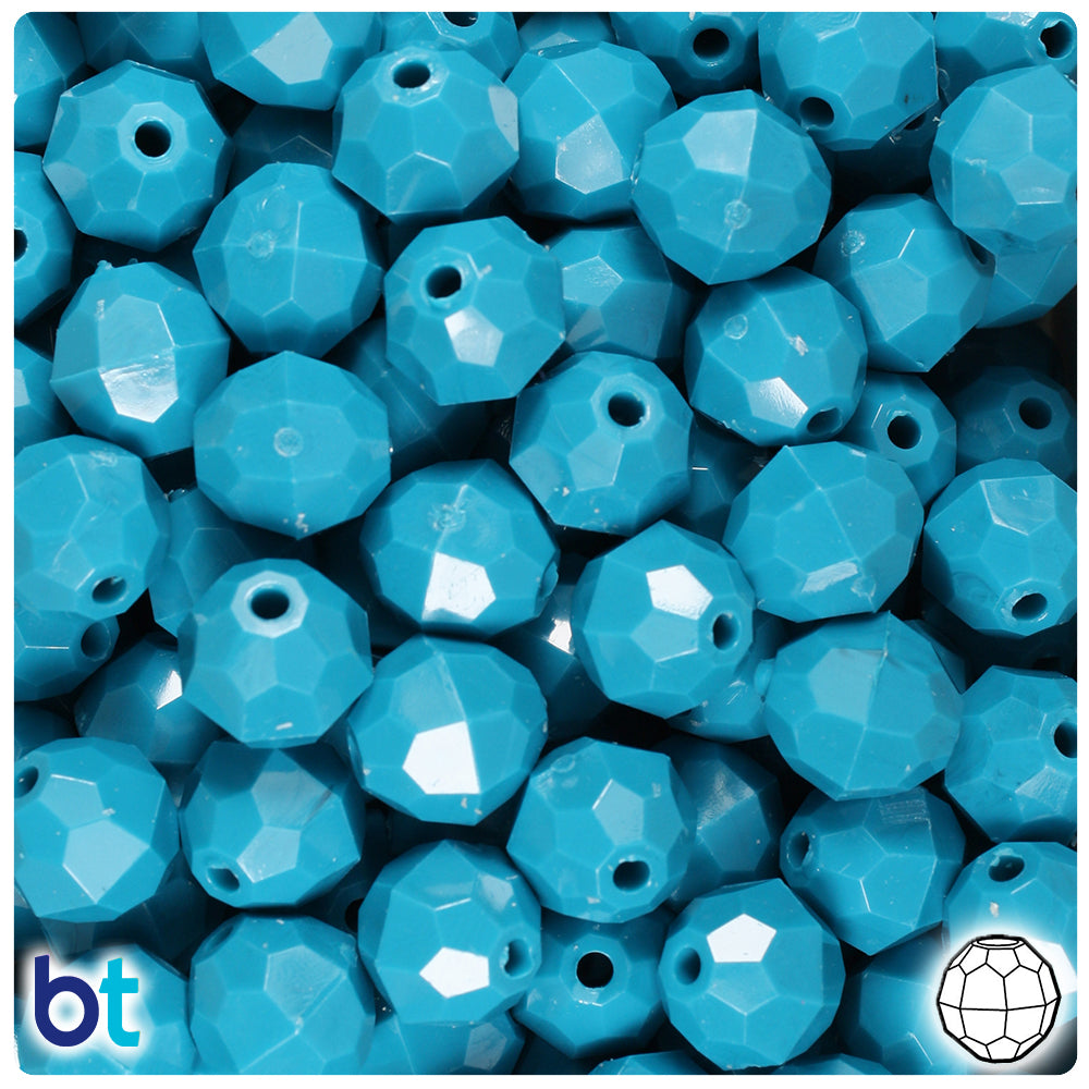 Dark Turquoise Opaque 12mm Faceted Round Plastic Beads (180pcs)