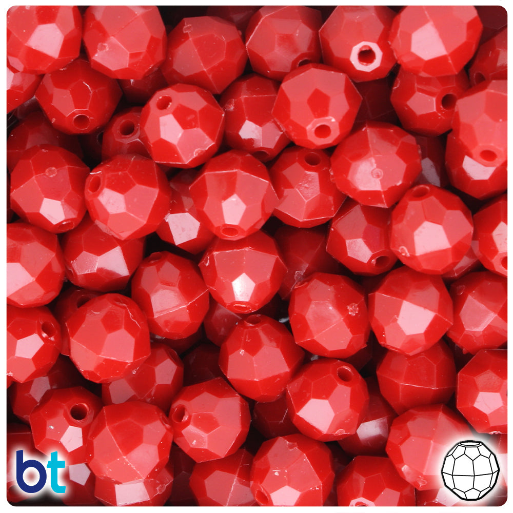 Red Opaque 12mm Faceted Round Plastic Beads (180pcs)