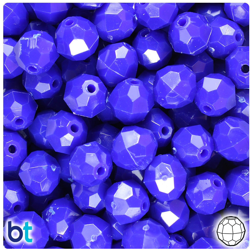 Royal Blue Opaque 12mm Faceted Round Plastic Beads (180pcs)
