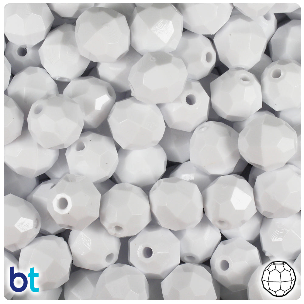 White Opaque 12mm Faceted Round Plastic Beads (180pcs)