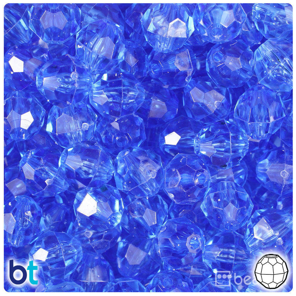 Medium Sapphire Transparent 12mm Faceted Round Plastic Beads (180pcs)