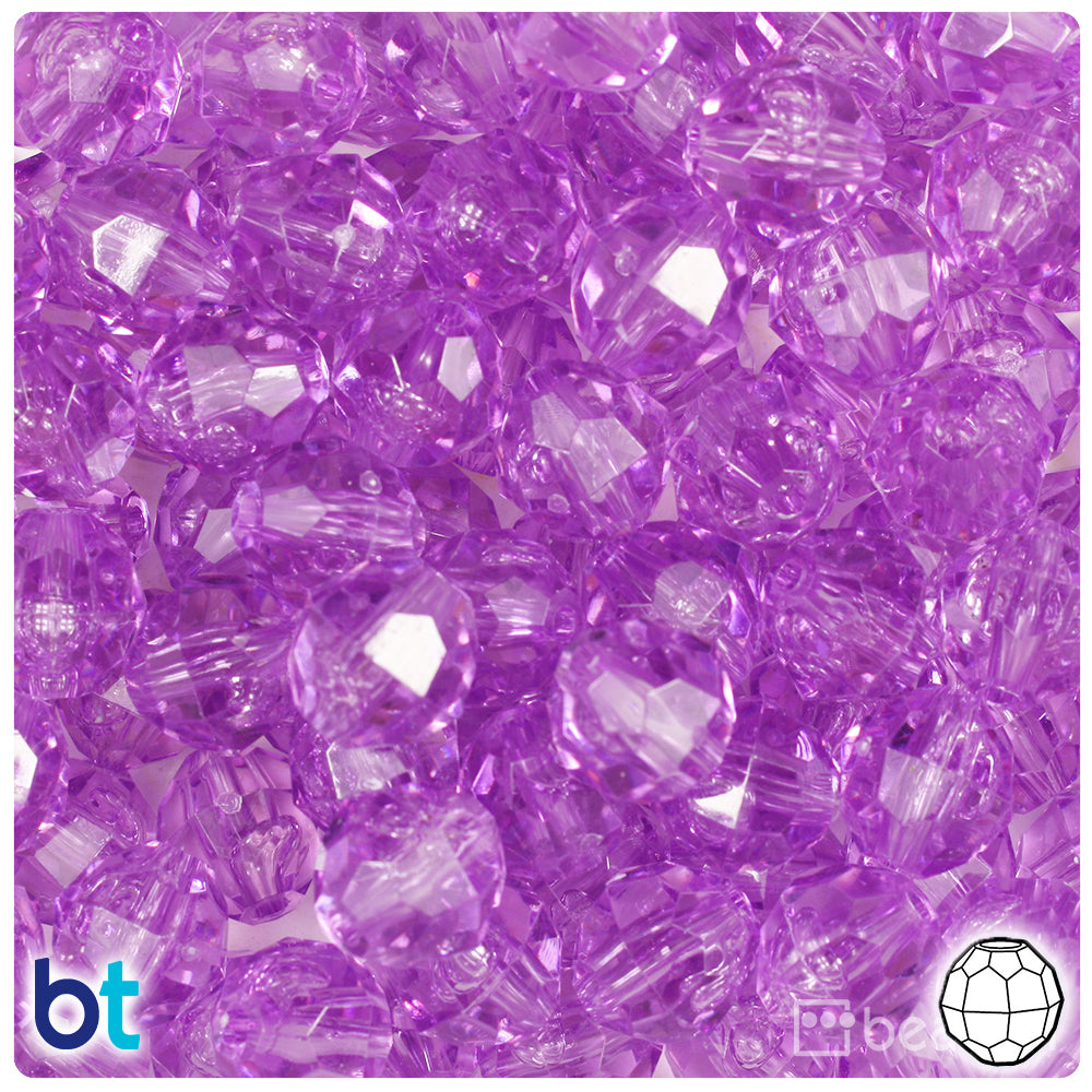 Light Amethyst Transparent 12mm Faceted Round Plastic Beads (180pcs)