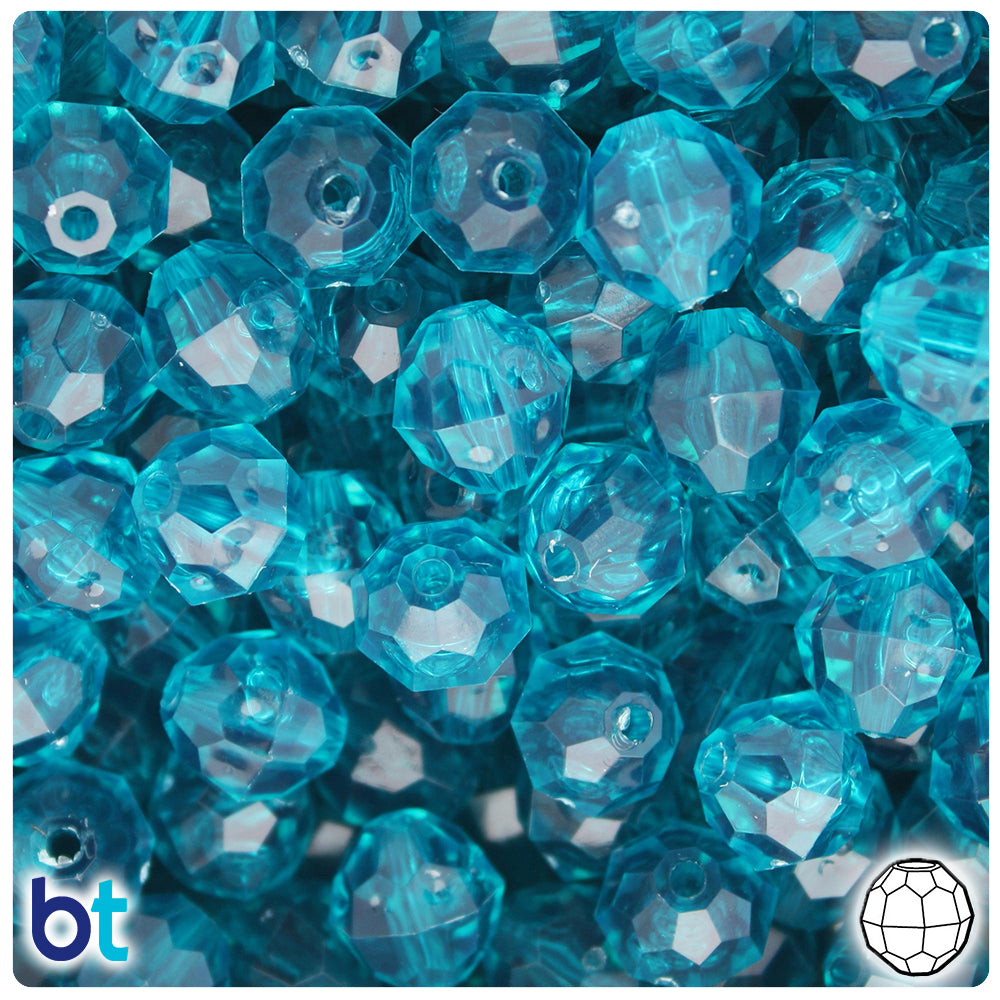 Teal Transparent 12mm Faceted Round Plastic Beads (180pcs)
