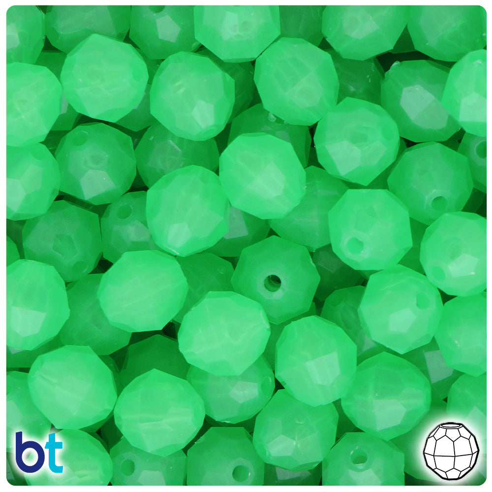 Green Glow 12mm Faceted Round Plastic Beads (180pcs)