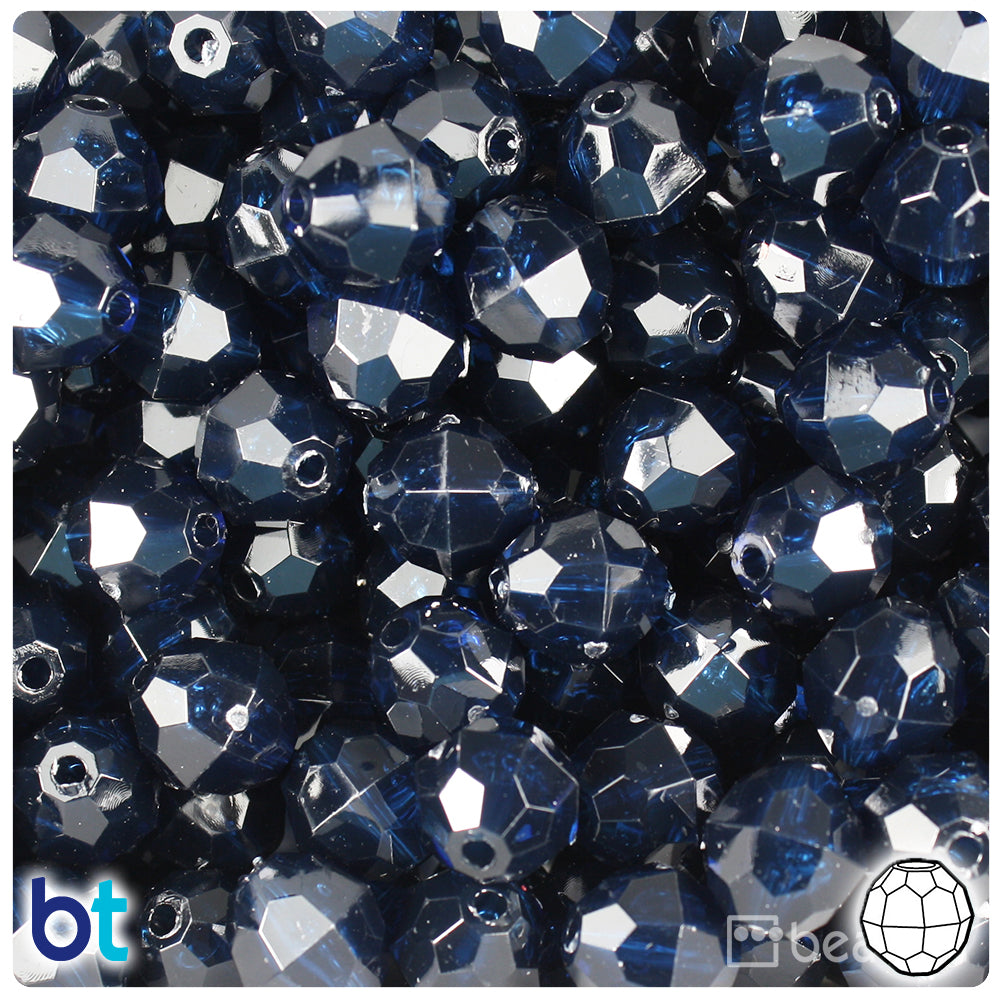 Montana Blue Transparent 12mm Faceted Round Plastic Beads (180pcs)