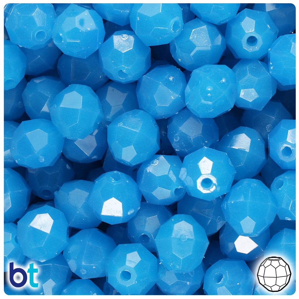 Blue Glow 12mm Faceted Round Plastic Beads (180pcs)