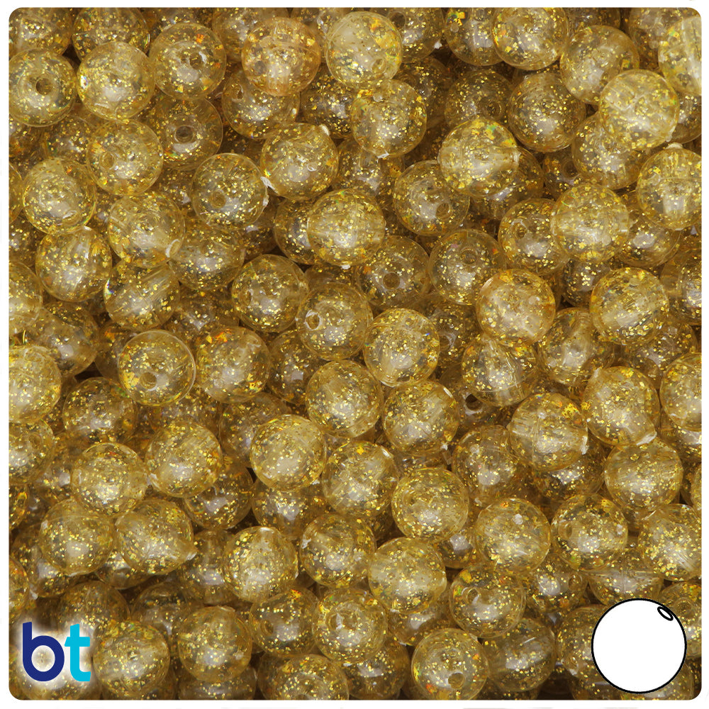 Gold Sparkle 8mm Round Plastic Beads (300pcs)