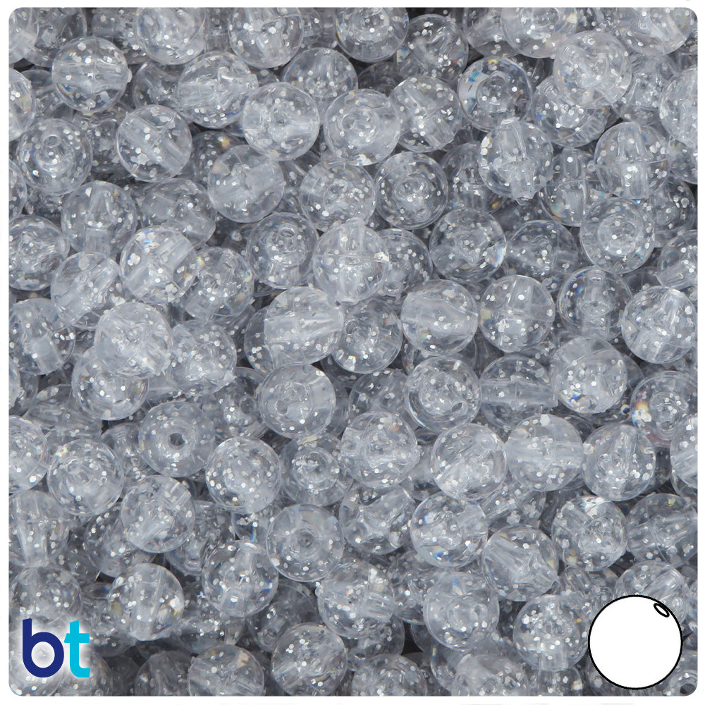 Silver Sparkle 8mm Round Plastic Beads (300pcs)