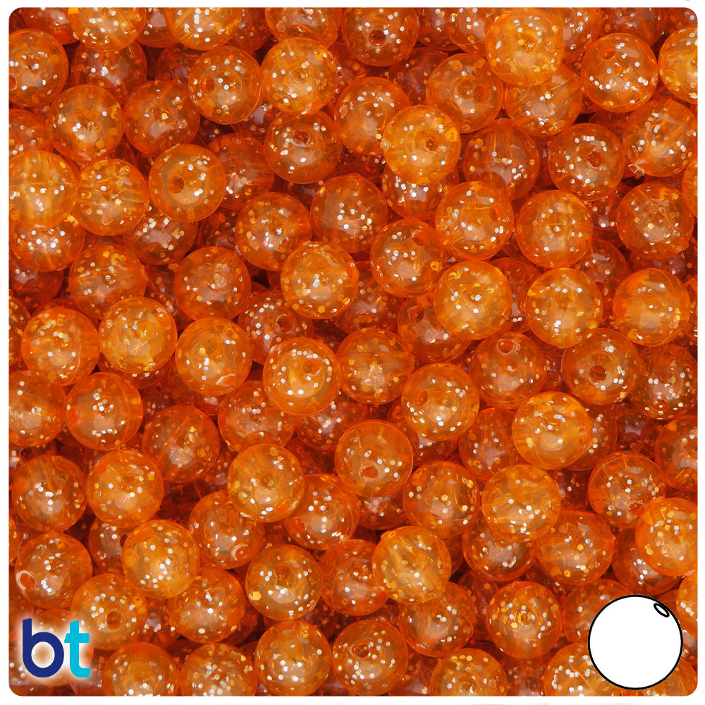 Orange Sparkle 8mm Round Plastic Beads (300pcs)