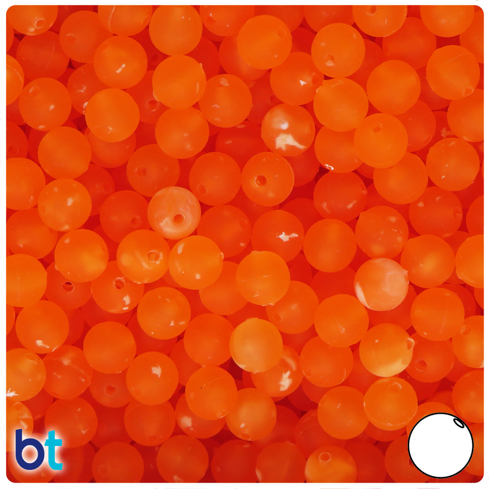 Orange Frosted 8mm Round Plastic Beads - White Swirls (300pcs)