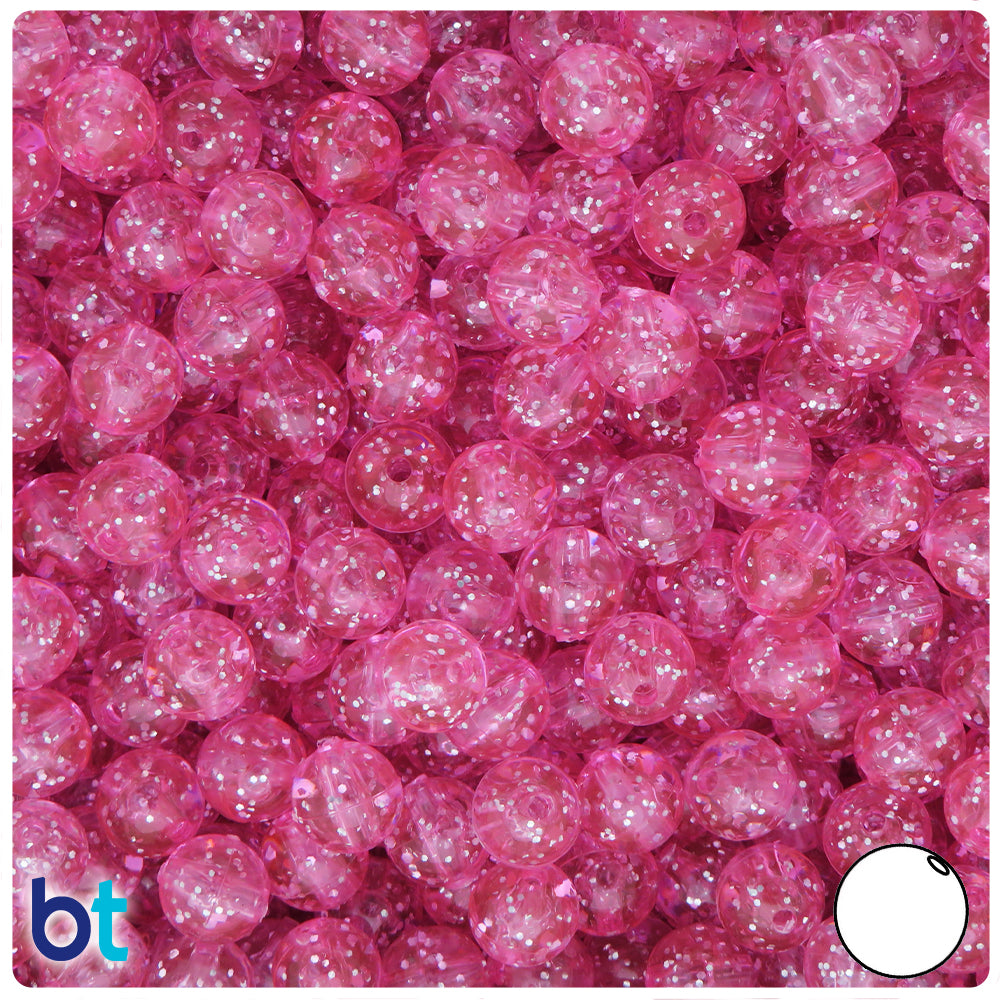 Pink Sparkle 8mm Round Plastic Beads (300pcs)