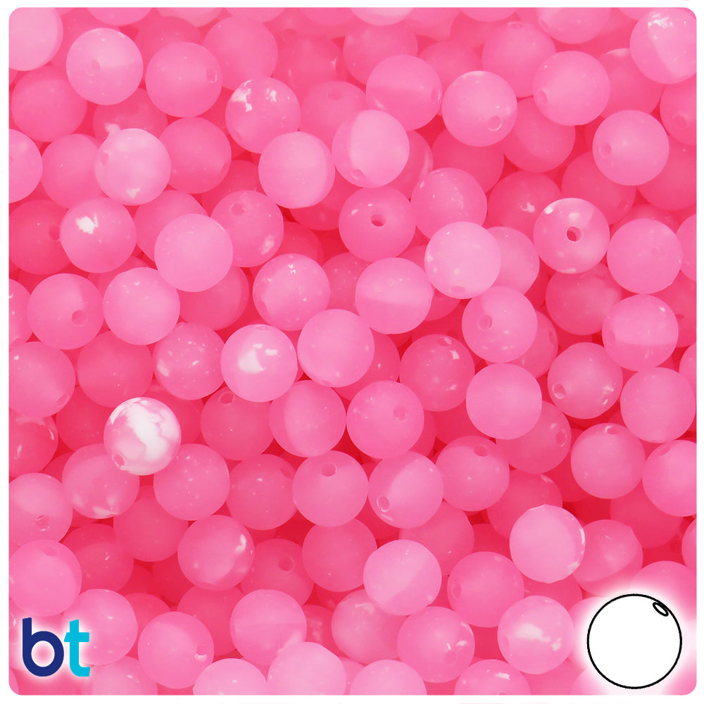 Pink Frosted 8mm Round Plastic Beads - White Swirls (300pcs)