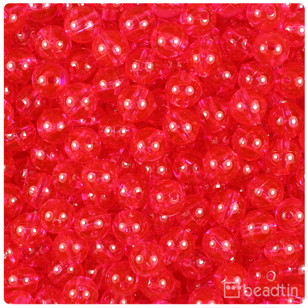 Hot Pink Transparent 8mm Round Plastic Beads (300pcs)