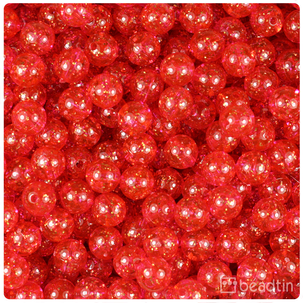 Hot Pink Gold Sparkle 8mm Round Plastic Beads (300pcs)
