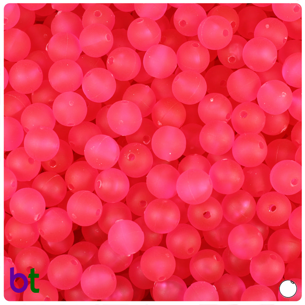 Hot Pink Frosted 8mm Round Plastic Beads (300pcs)