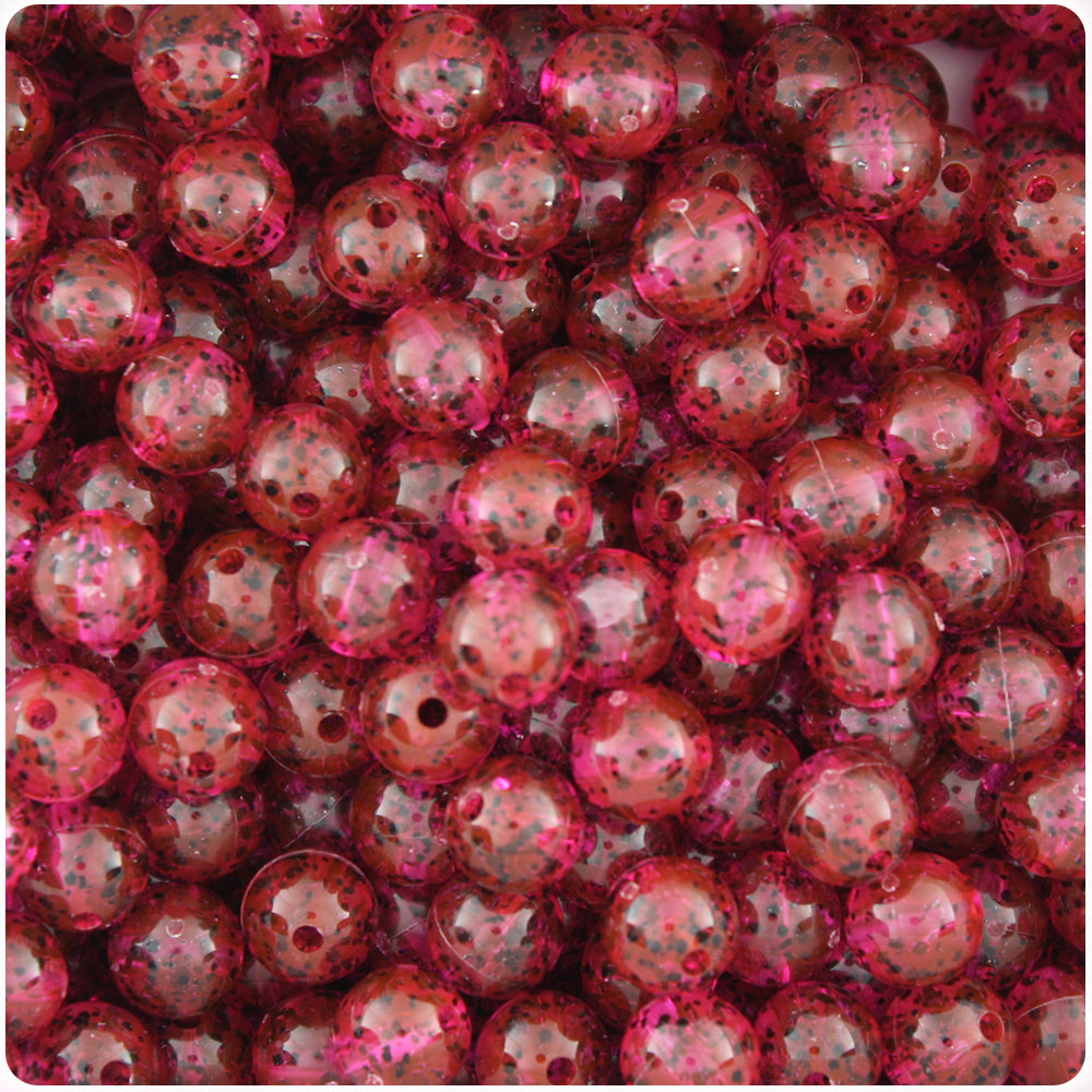 Hot Pink Black Sparkle 8mm Round Plastic Beads (300pcs)