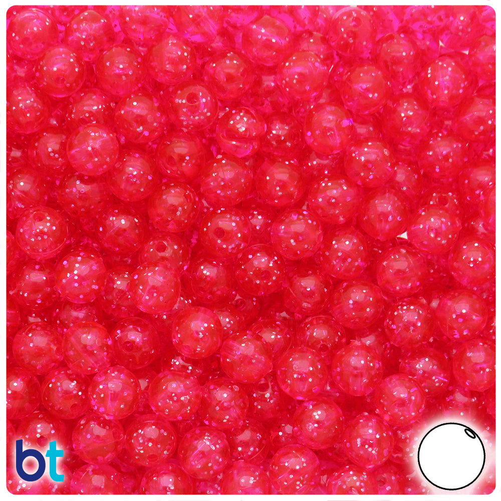 Hot Pink Sparkle 8mm Round Plastic Beads (300pcs)