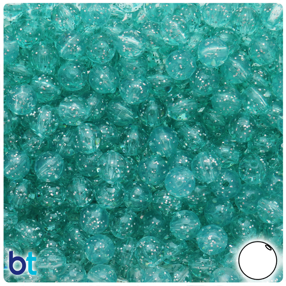 Green Aqua Sparkle 8mm Round Plastic Beads (300pcs)