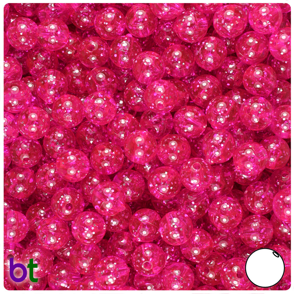 Bright Pink Sparkle 8mm Round Plastic Beads (300pcs)