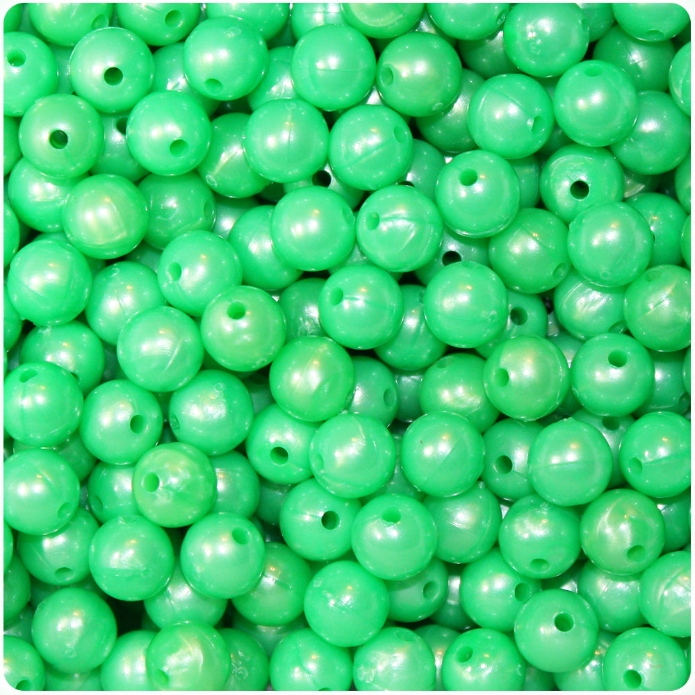 Bright Green Pearl 8mm Round Plastic Beads (300pcs)