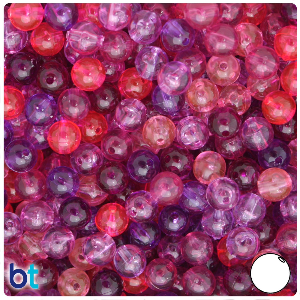 Pink & Purple Mix Transparent 8mm Round Plastic Beads (300pcs)