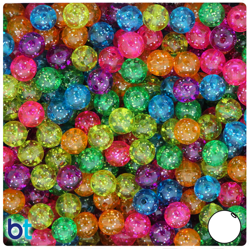 Jelly Mix Sparkle 8mm Round Plastic Beads (300pcs)