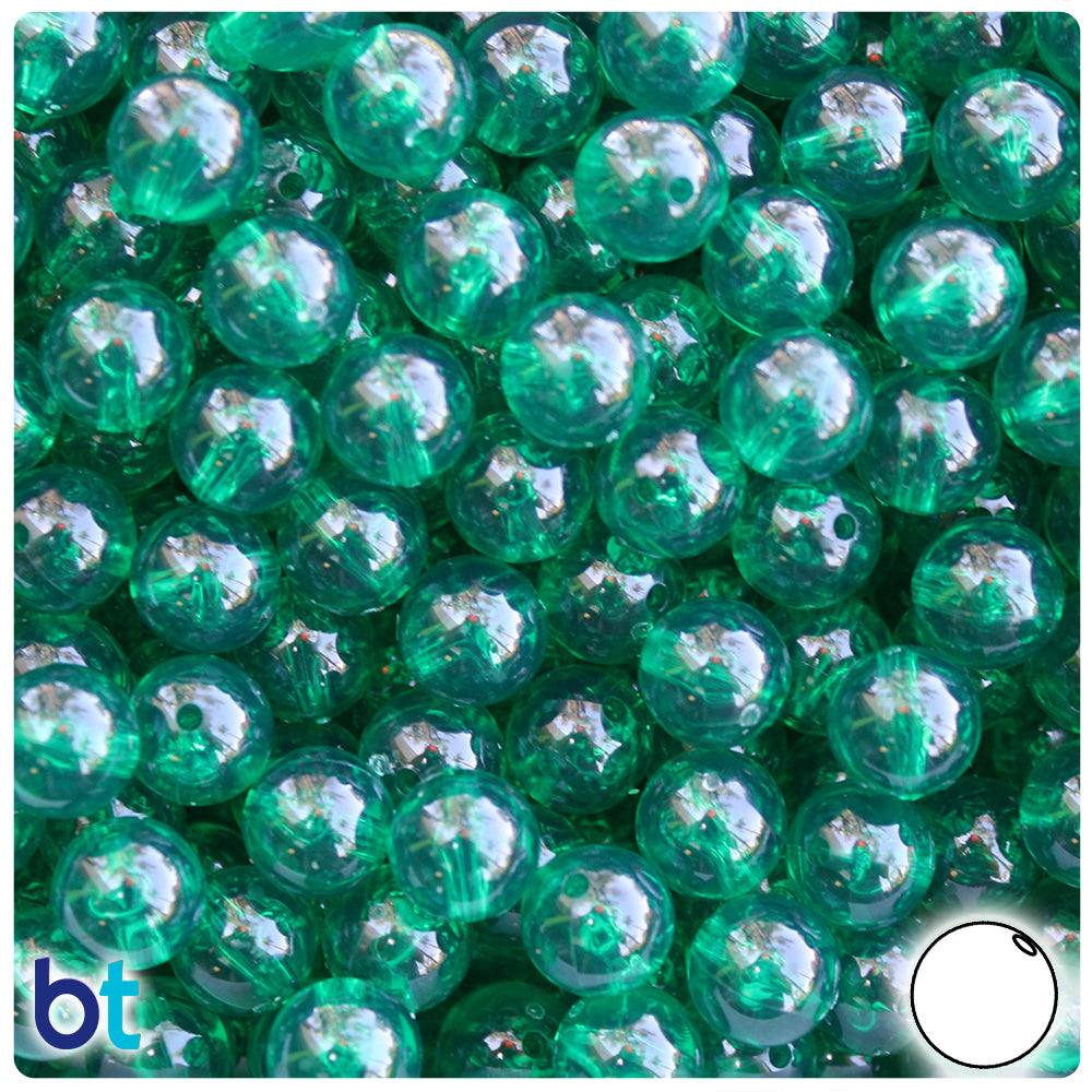 Emerald Transparent 10mm Round Plastic Beads (150pcs)