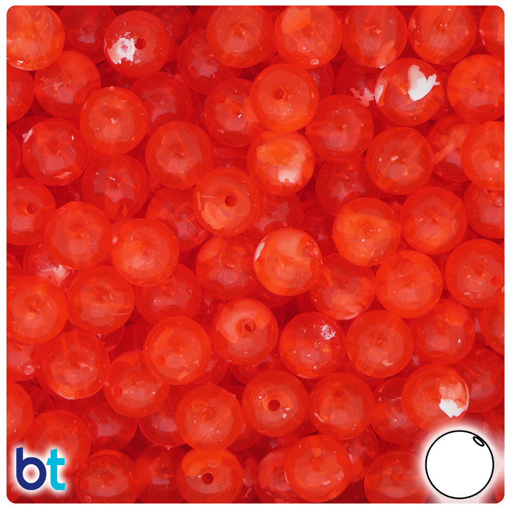 Hyacinth Transparent 10mm Round Plastic Beads - White Swirls (150pcs)