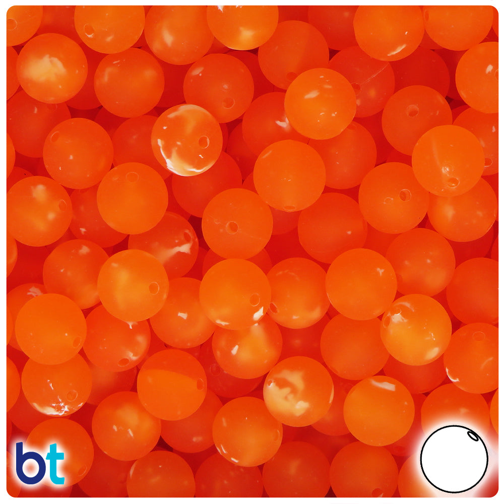Orange Frosted 10mm Round Plastic Beads - White Swirls (150pcs)