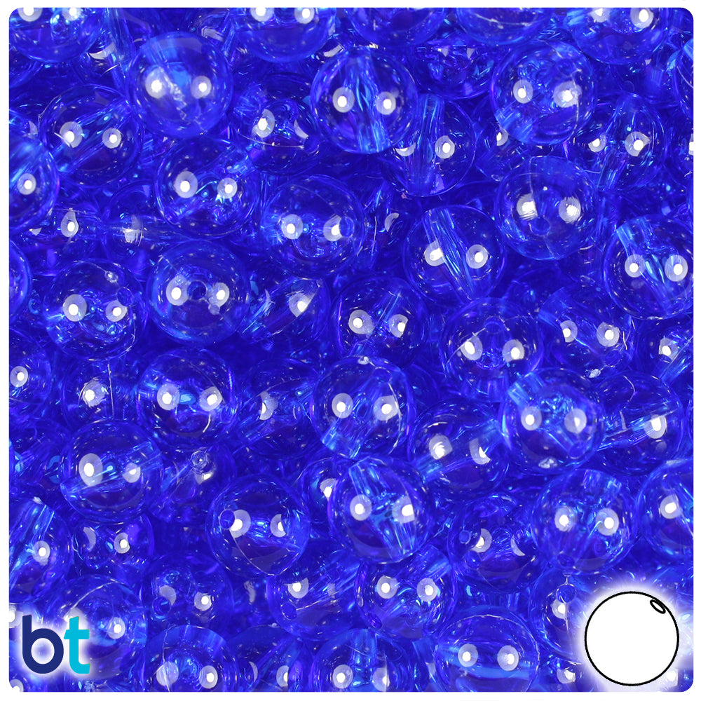 Dark Sapphire Transparent 10mm Round Plastic Beads (150pcs)