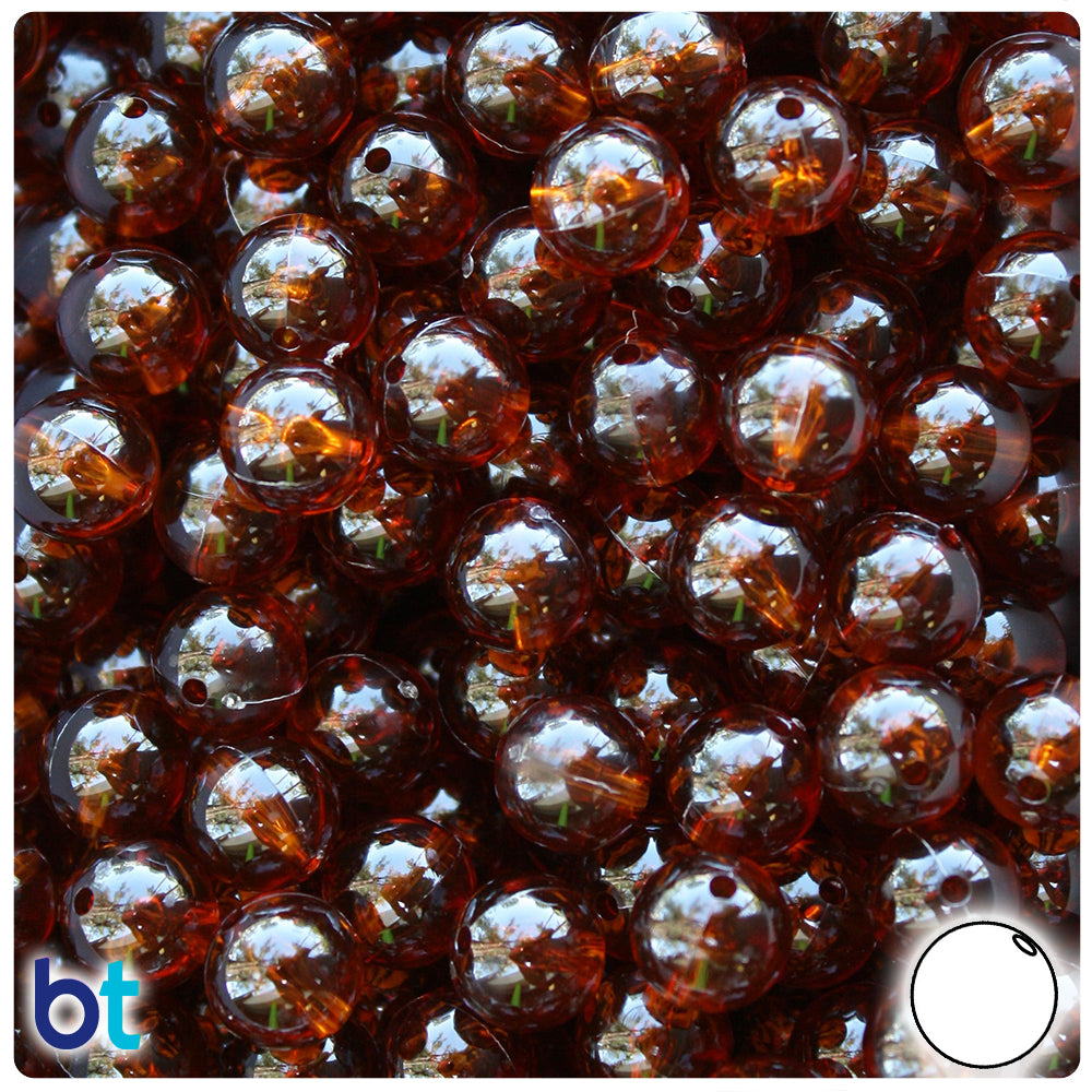 Root Beer Transparent 10mm Round Plastic Beads (150pcs)