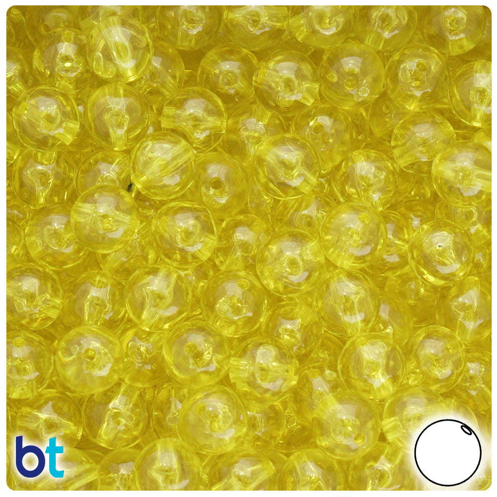 Yellow Transparent 10mm Round Plastic Beads (150pcs)