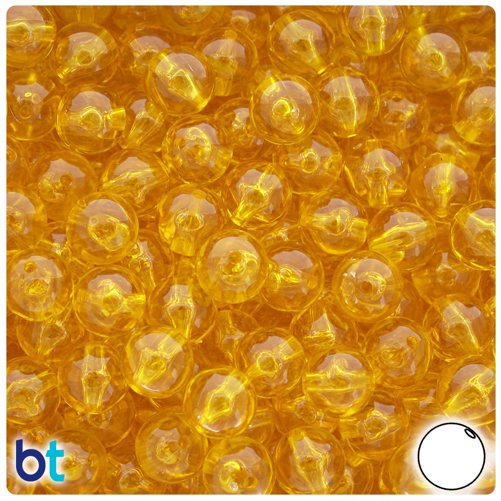 Dark Yellow Transparent 10mm Round Plastic Beads (150pcs)