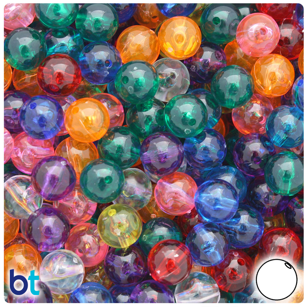 Transparent Mix 10mm Round Plastic Beads (150pcs)