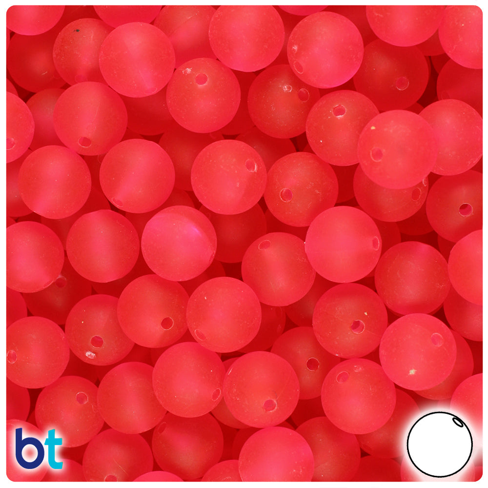 Hot Pink Frosted 10mm Round Plastic Beads (150pcs)