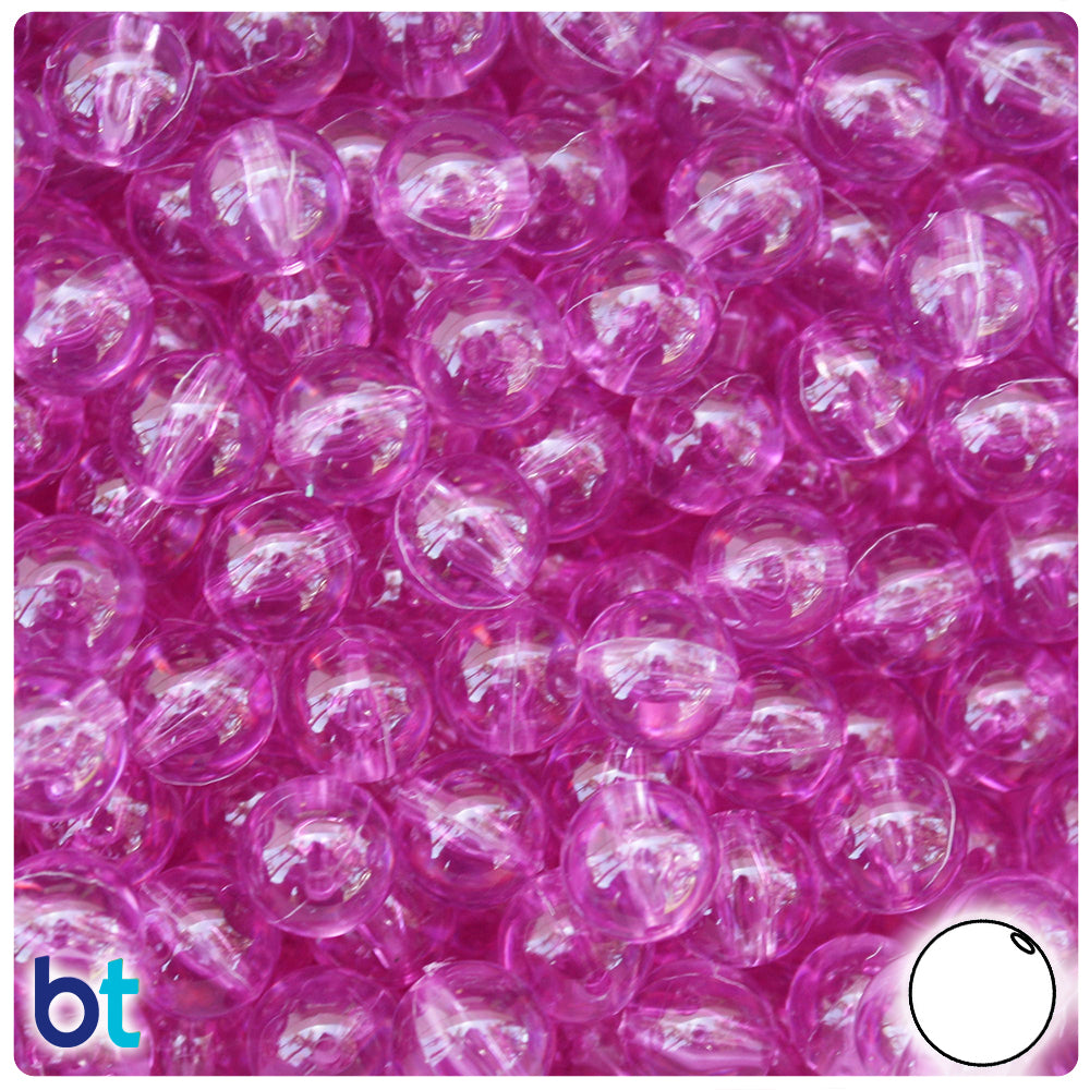 Light Fuchsia Transparent 10mm Round Plastic Beads (150pcs)