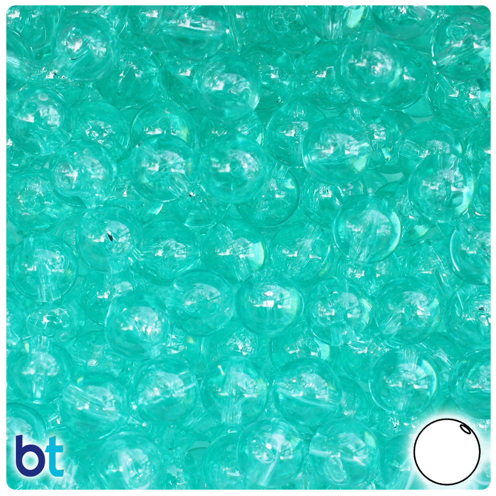 Green Aqua Transparent 10mm Round Plastic Beads (150pcs)