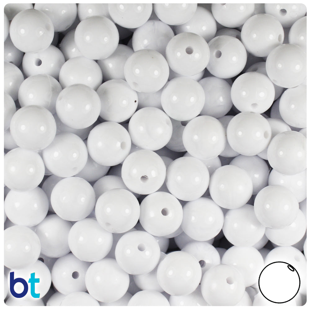 White Opaque 10mm Round Plastic Beads (150pcs)