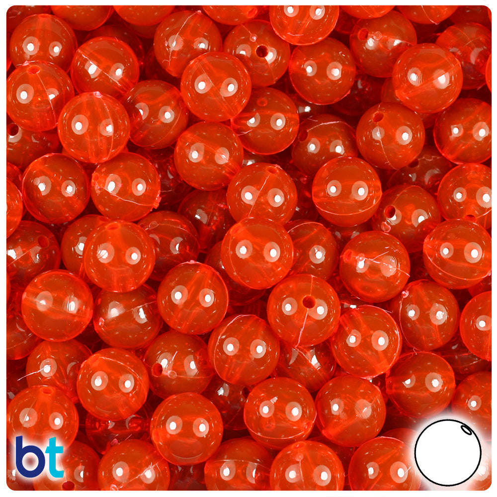 Fire Red Transparent 10mm Round Plastic Beads (150pcs)