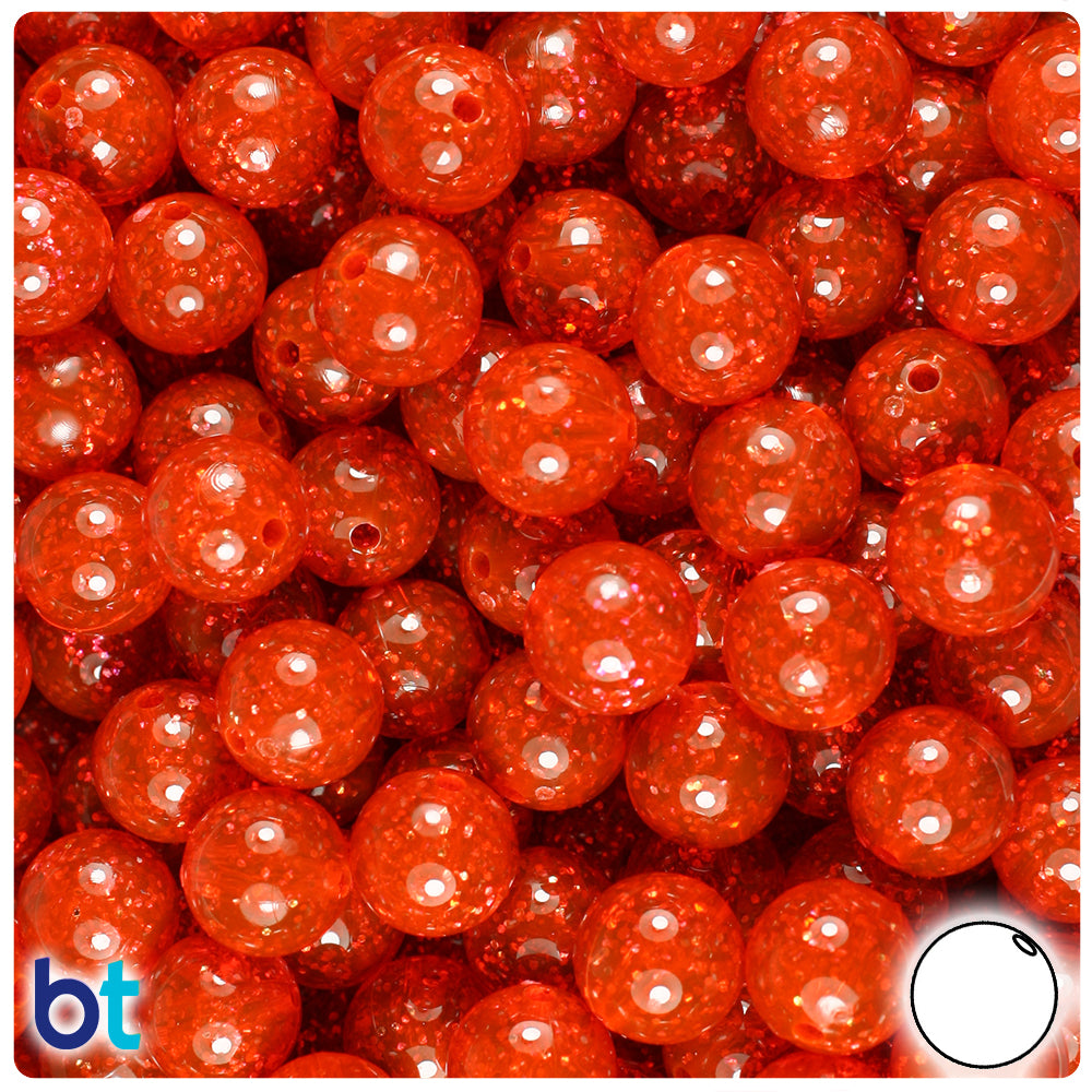 Fire Red Gold Sparkle 10mm Round Plastic Beads (150pcs)