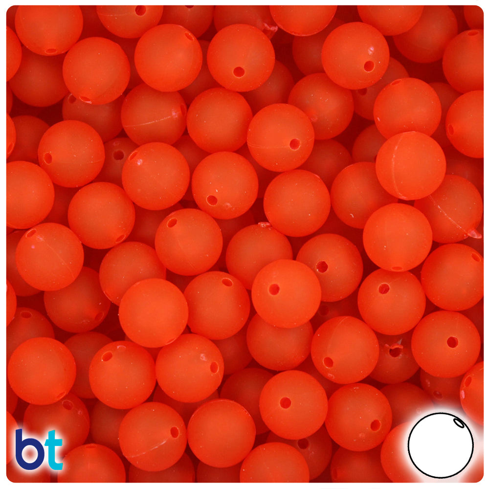 Fire Red Frosted 10mm Round Plastic Beads (150pcs)